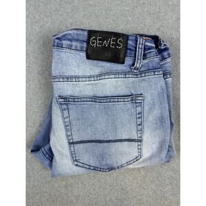 GENES Shop Bowery Slim Fit Men's Blue Jeans Light Wash Orange Stitching Sz 36x3+